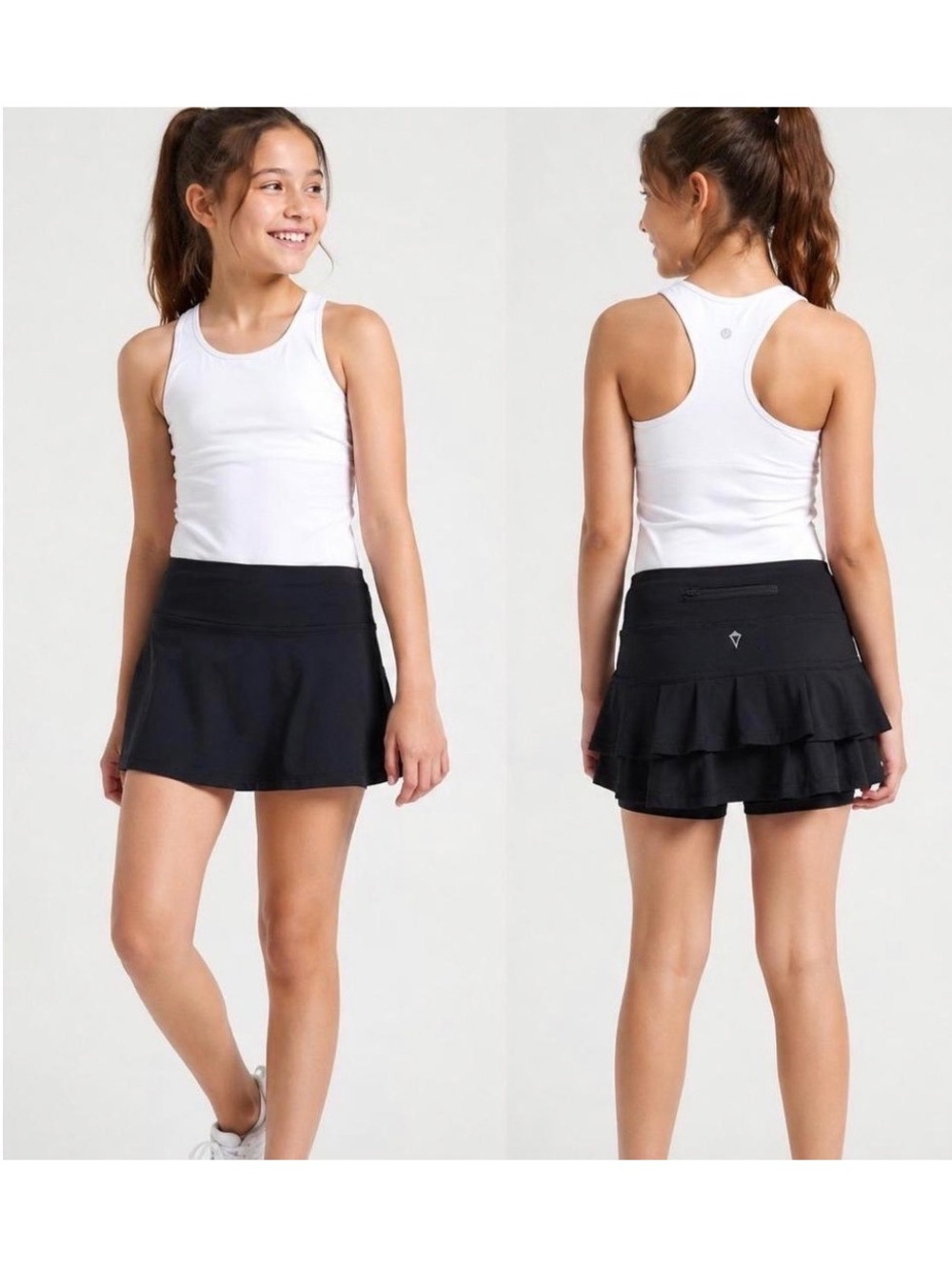 Ivivva Lululemon Girls Black Ruffle Athletic Skort Tennis Skirt Size 14
